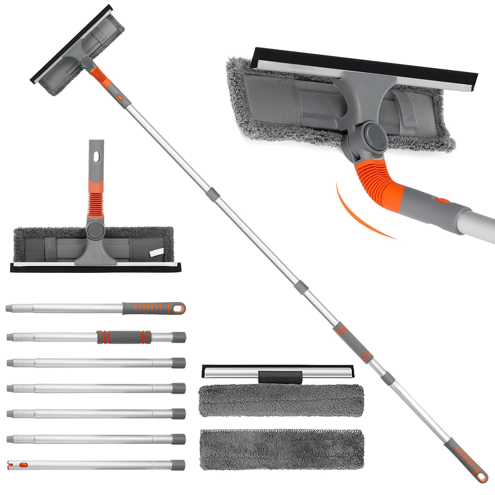 2-in-1 window cleaning kit with bendable head and 103-inch extension pole