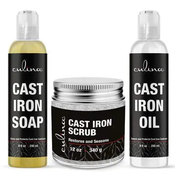 Culina Cast Iron Essentials Kit: Scrub, Soap & Oil